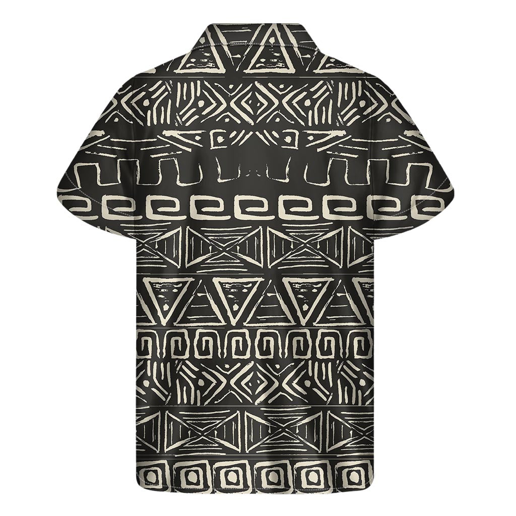 Beige Aztec Pattern Print Men's Short Sleeve Shirt