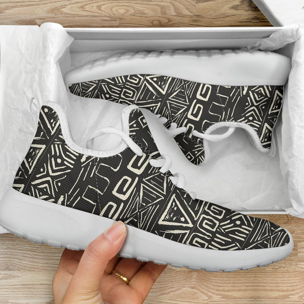 Beige Aztec Pattern Print Mesh Knit Shoes GearFrost