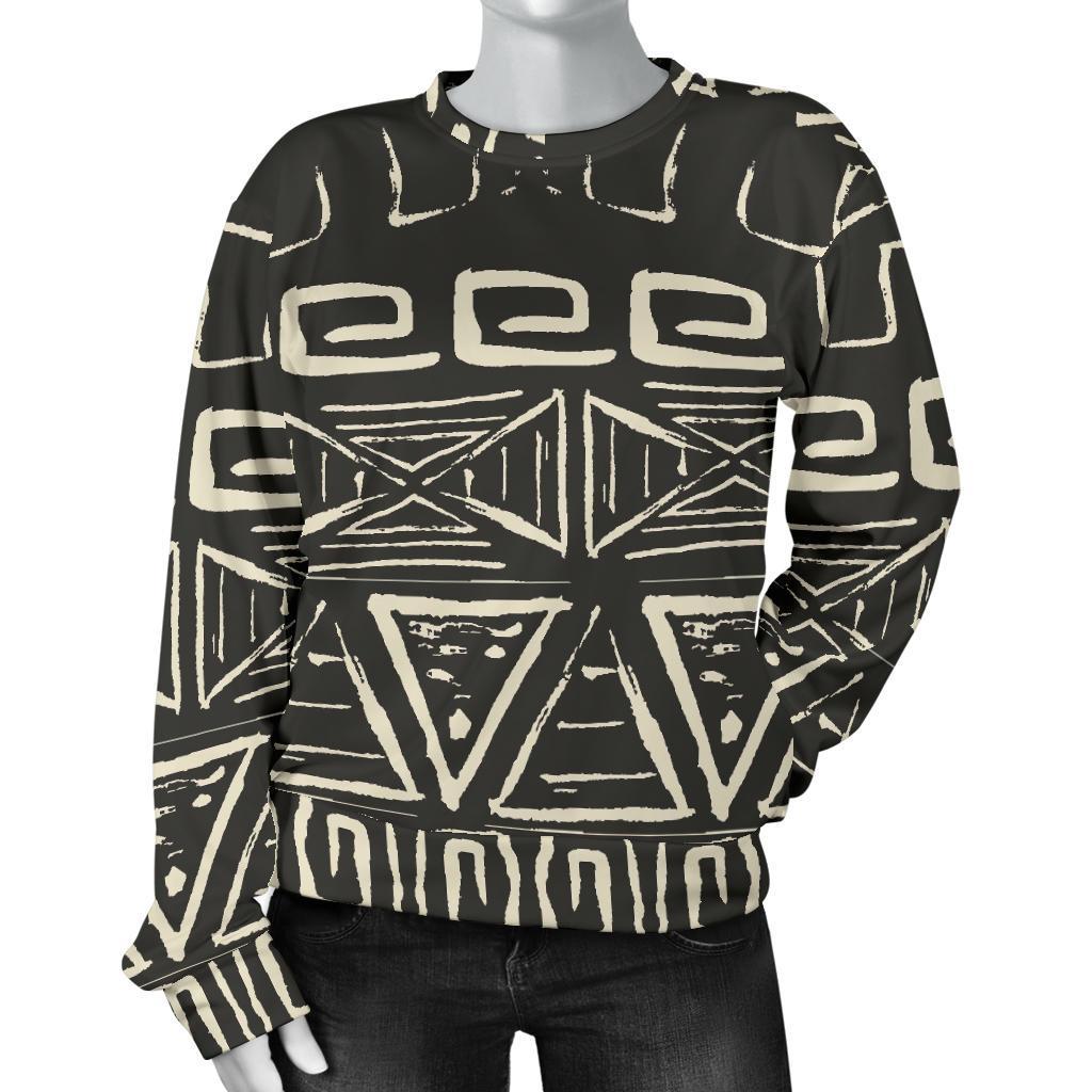 Beige Aztec Pattern Print Women's Crewneck Sweatshirt GearFrost