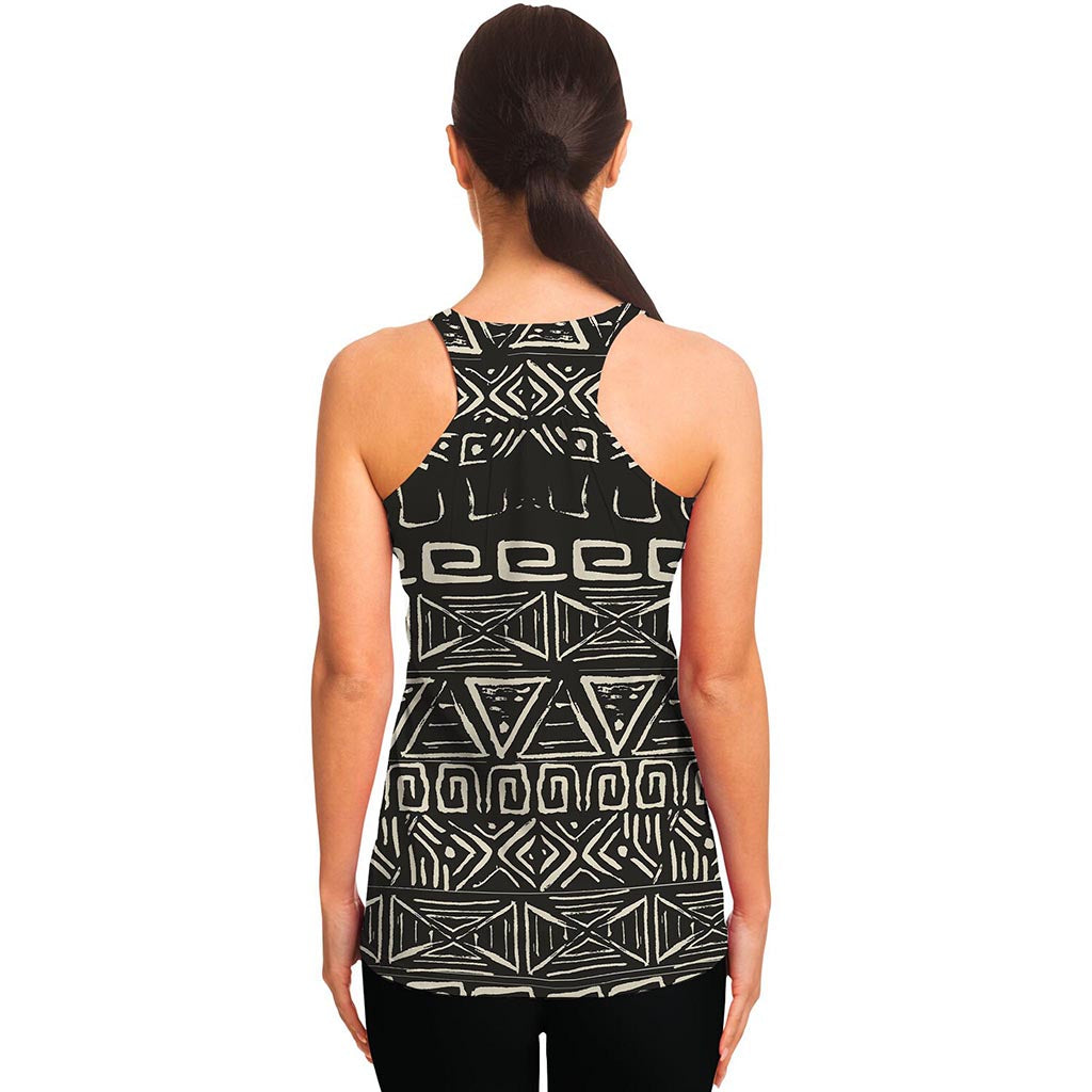 Beige Aztec Pattern Print Women's Racerback Tank Top