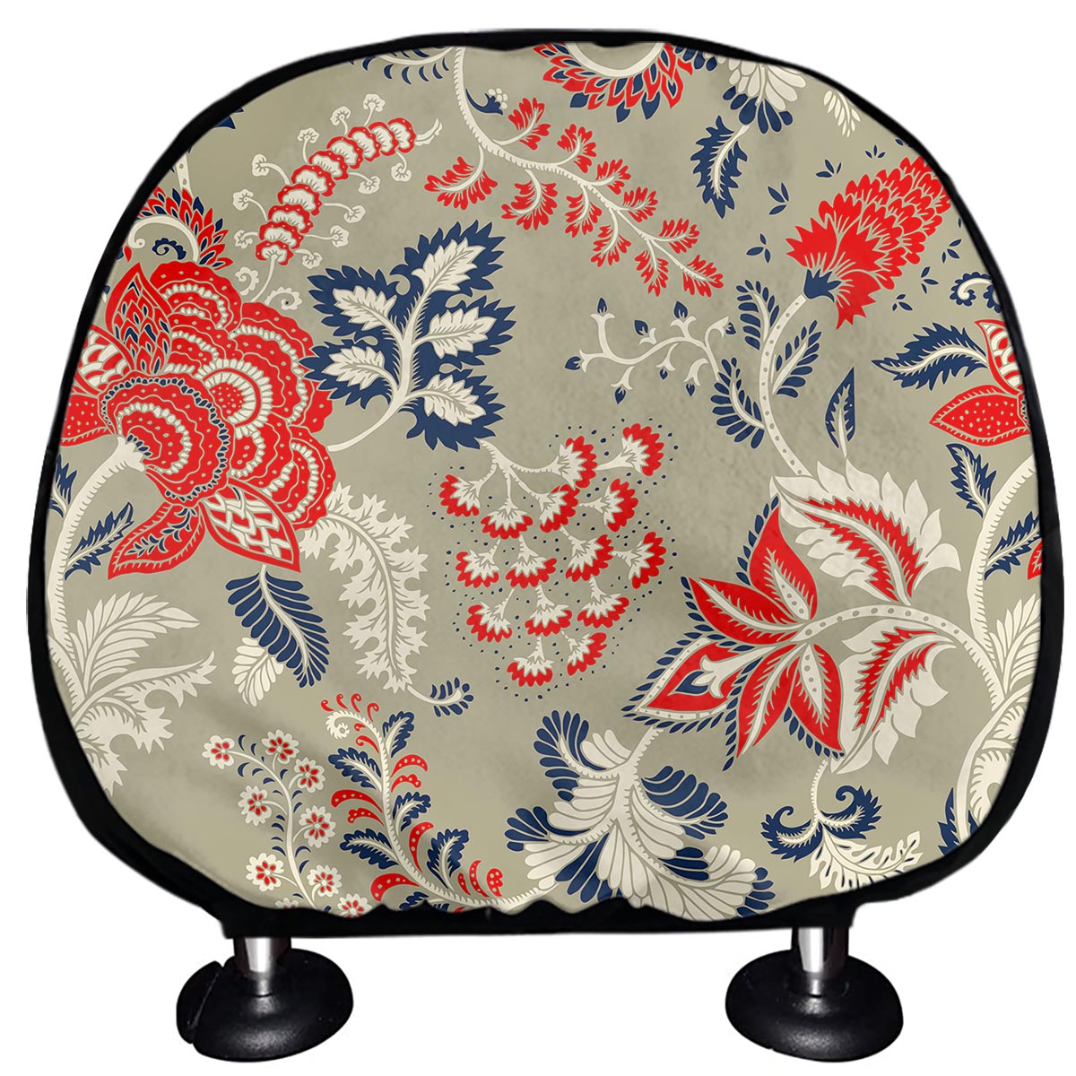 Beige Bohemian Floral Pattern Print Car Headrest Covers