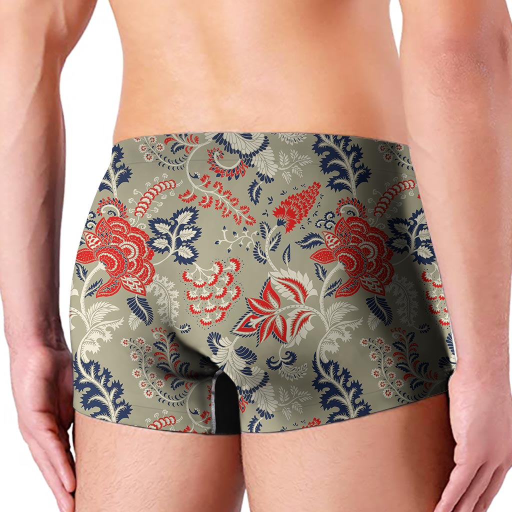 Beige Bohemian Floral Pattern Print Men's Boxer Briefs