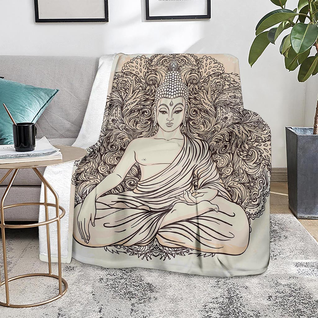 Beige Buddha Mandala Print Blanket