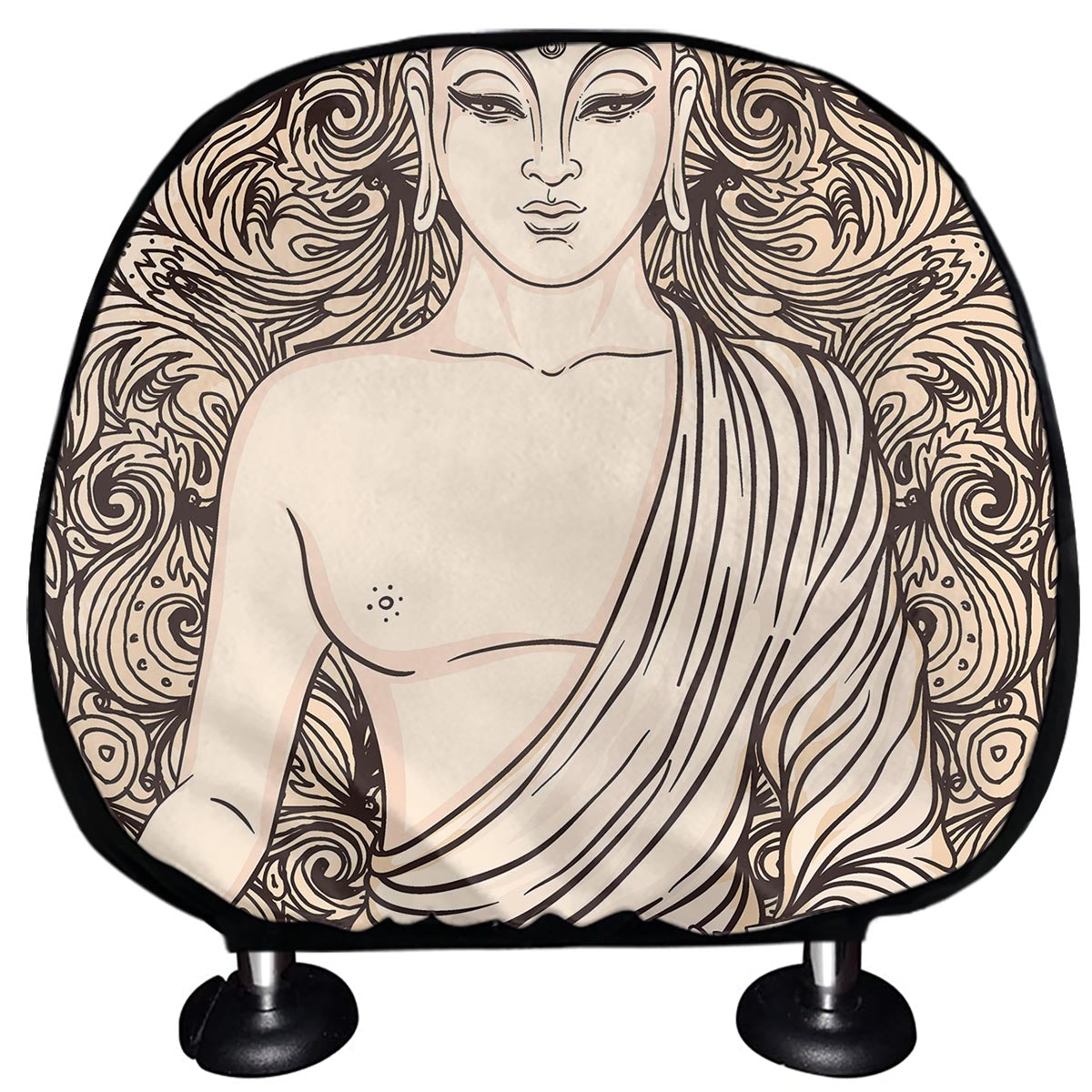 Beige Buddha Mandala Print Car Headrest Covers
