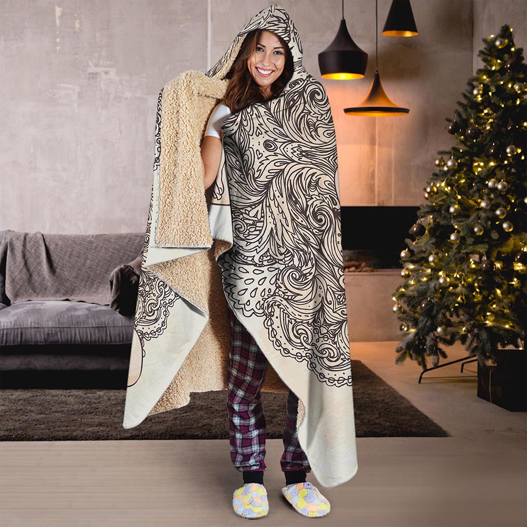 Beige Buddha Mandala Print Hooded Blanket
