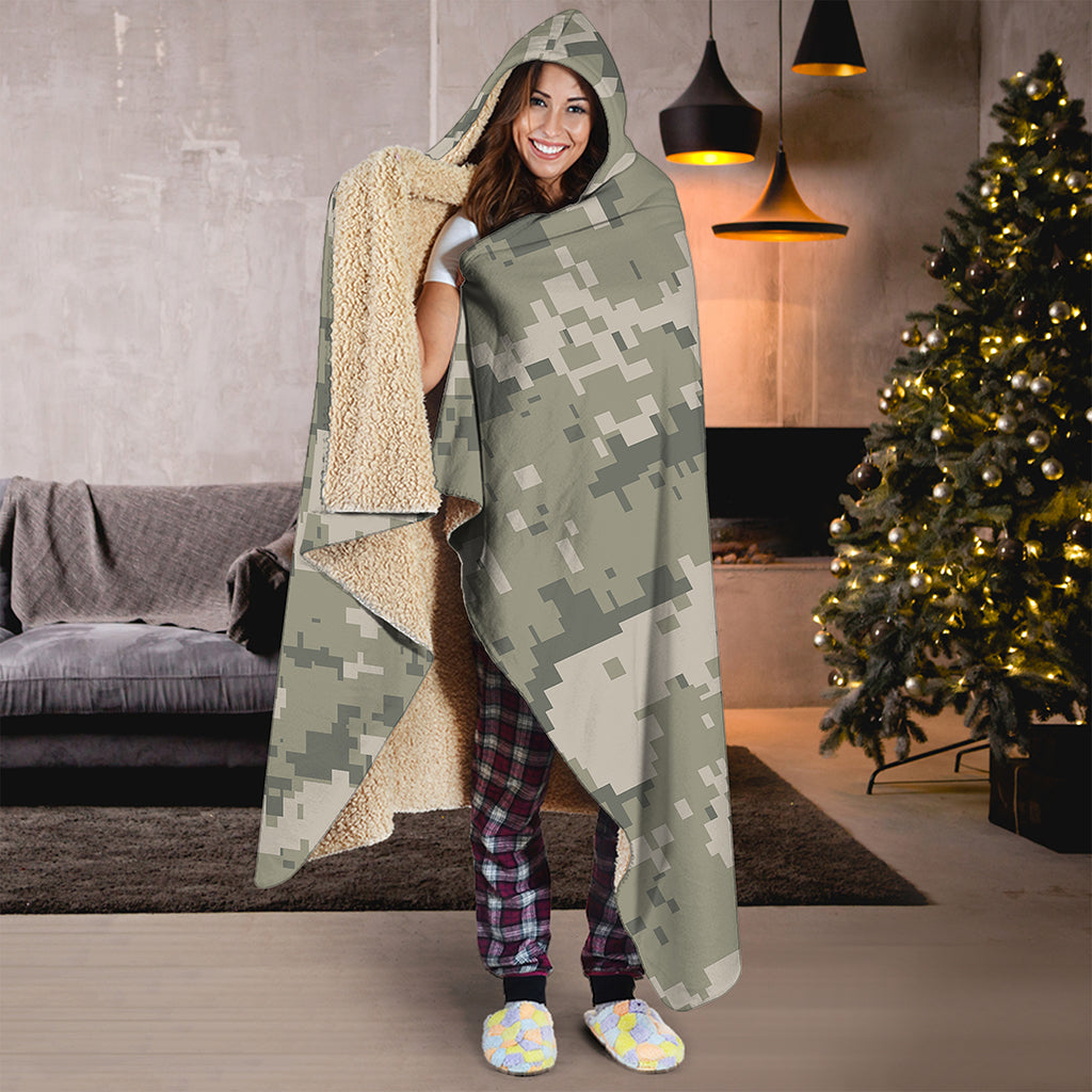 Beige Digital Camo Pattern Print Hooded Blanket