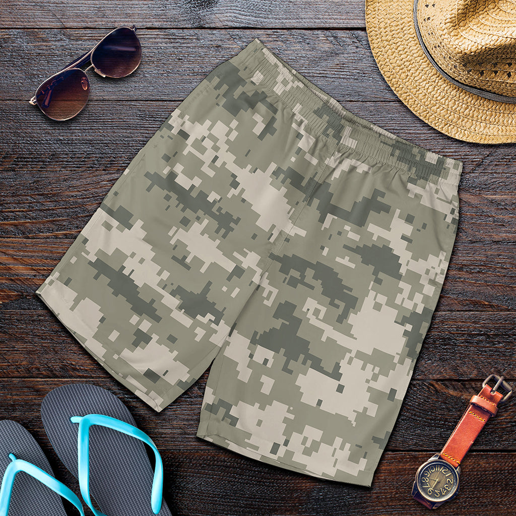 Beige Digital Camo Pattern Print Men's Shorts