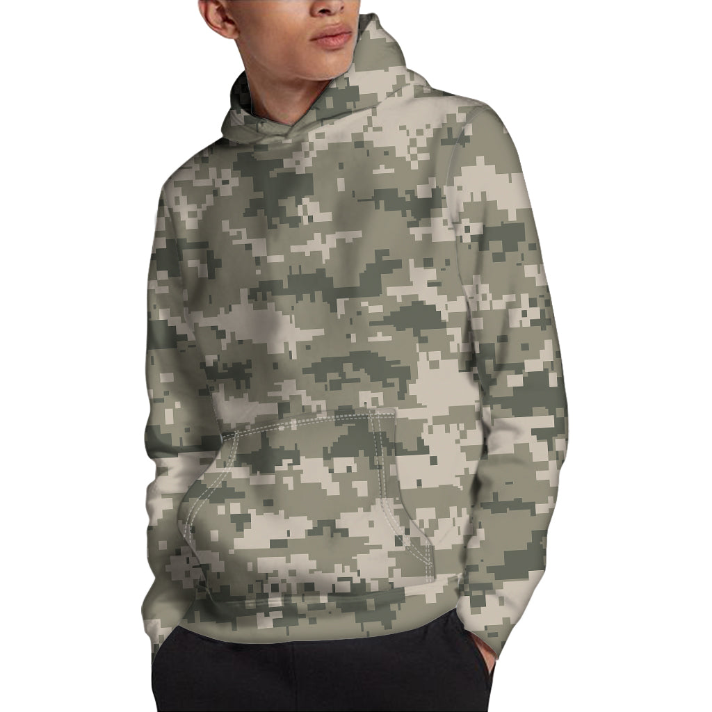 Beige Digital Camo Pattern Print Pullover Hoodie