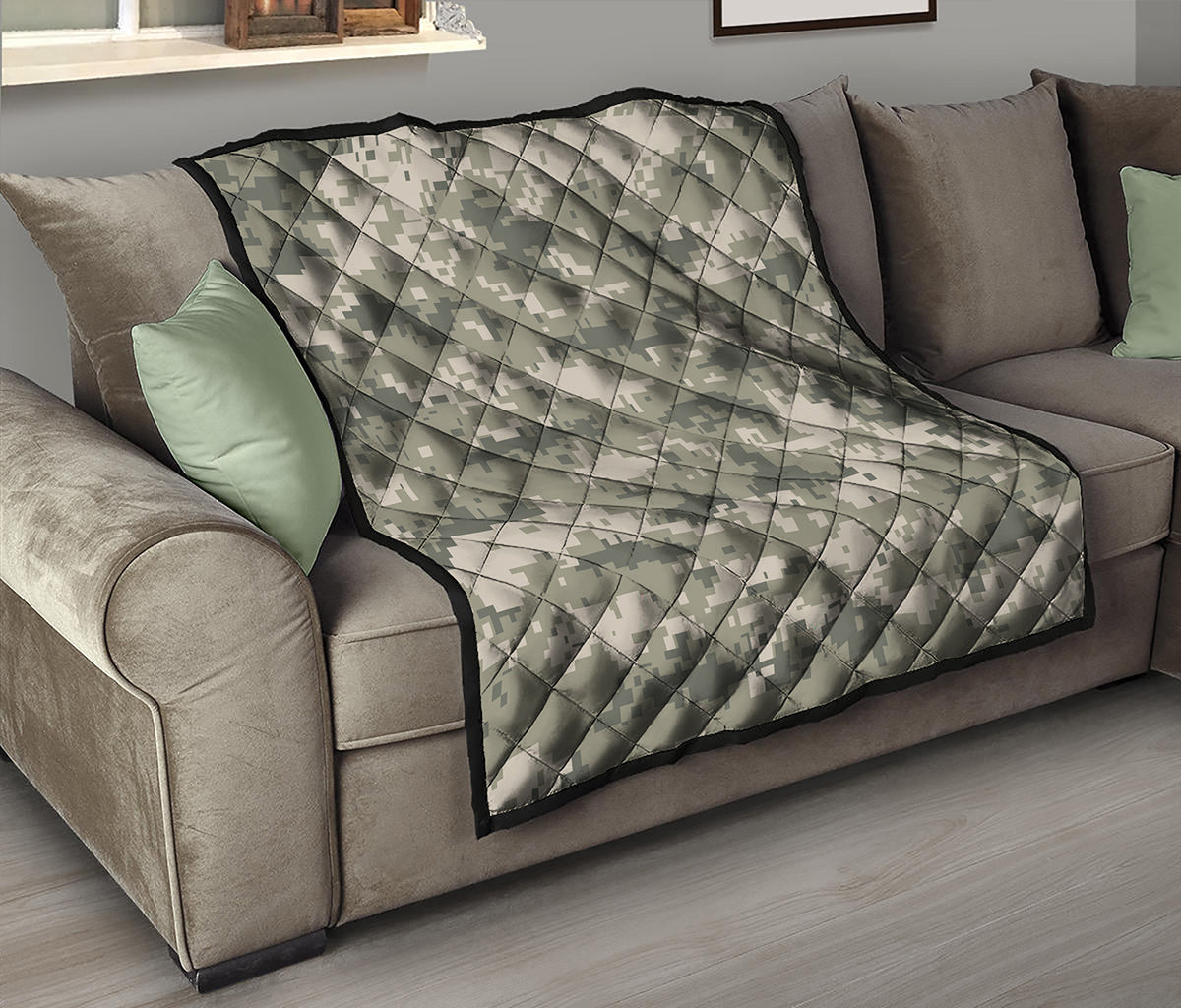 Beige Digital Camo Pattern Print Quilt