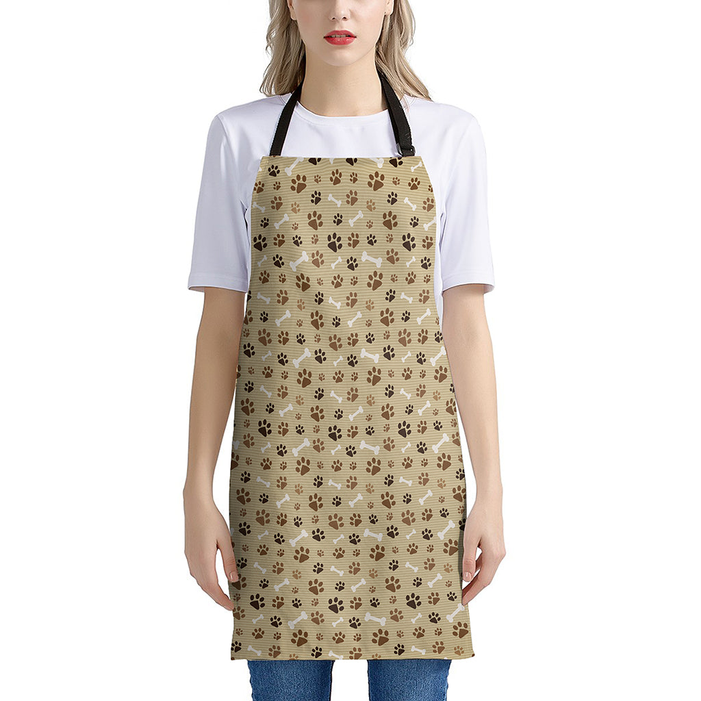 Beige Paw And Bone Pattern Print Apron