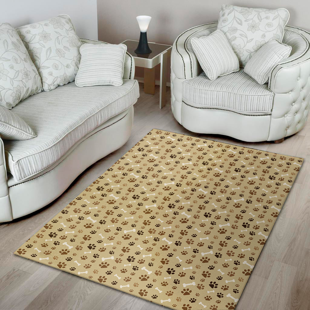 Beige Paw And Bone Pattern Print Area Rug
