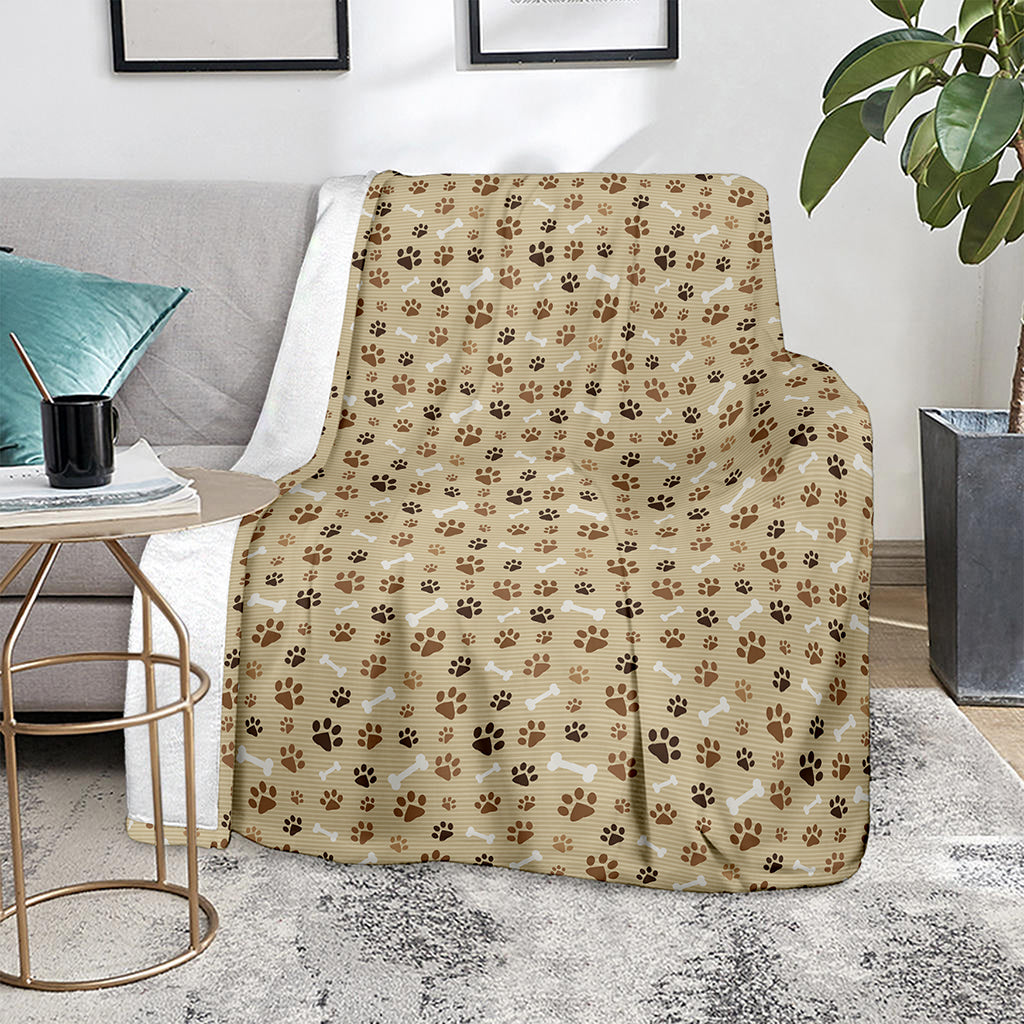 Beige Paw And Bone Pattern Print Blanket