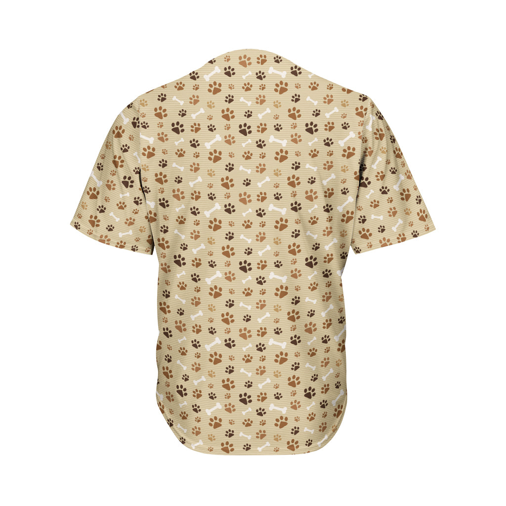 Beige Paw And Bone Pattern Print Men's Baseball Jersey