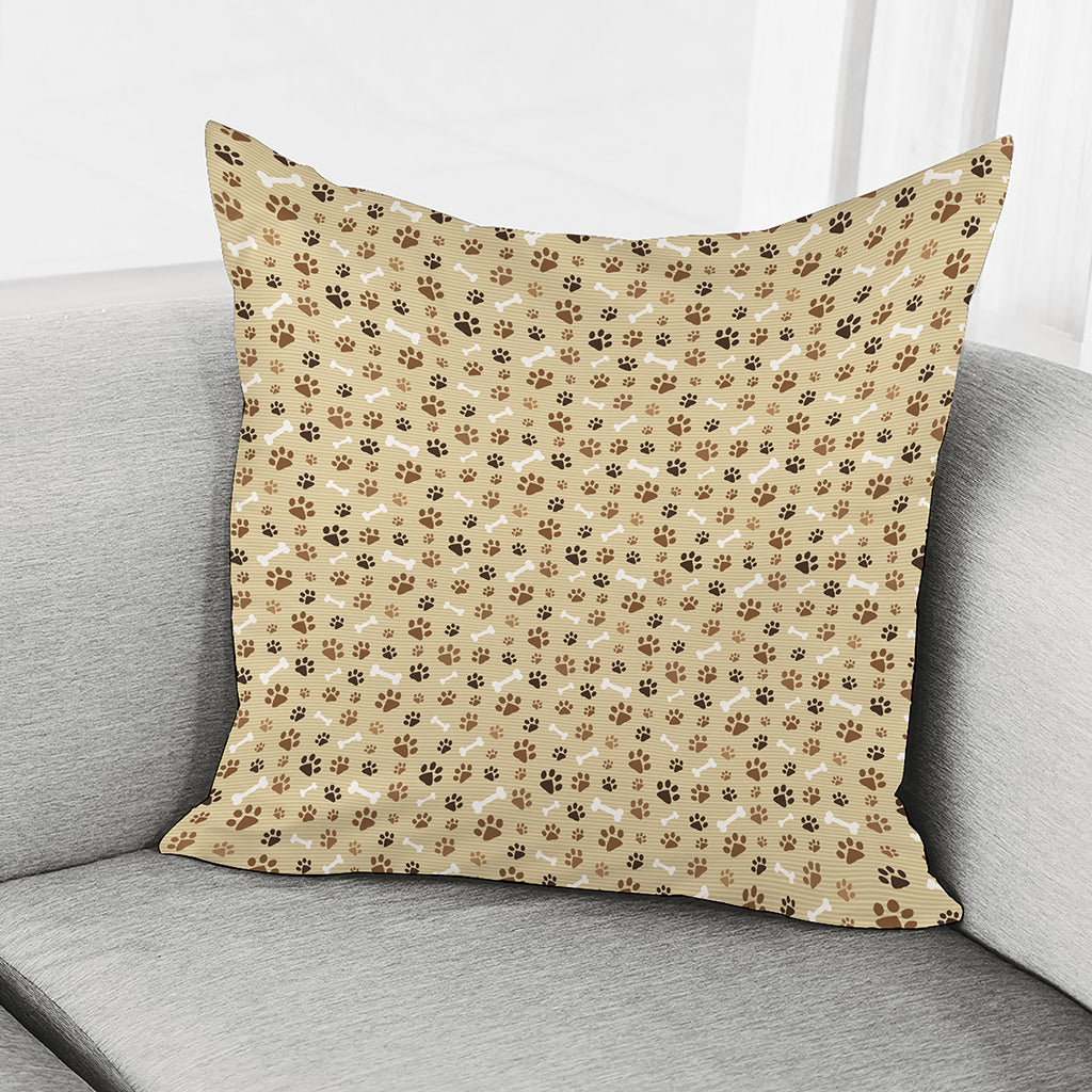 Beige Paw And Bone Pattern Print Pillow Cover