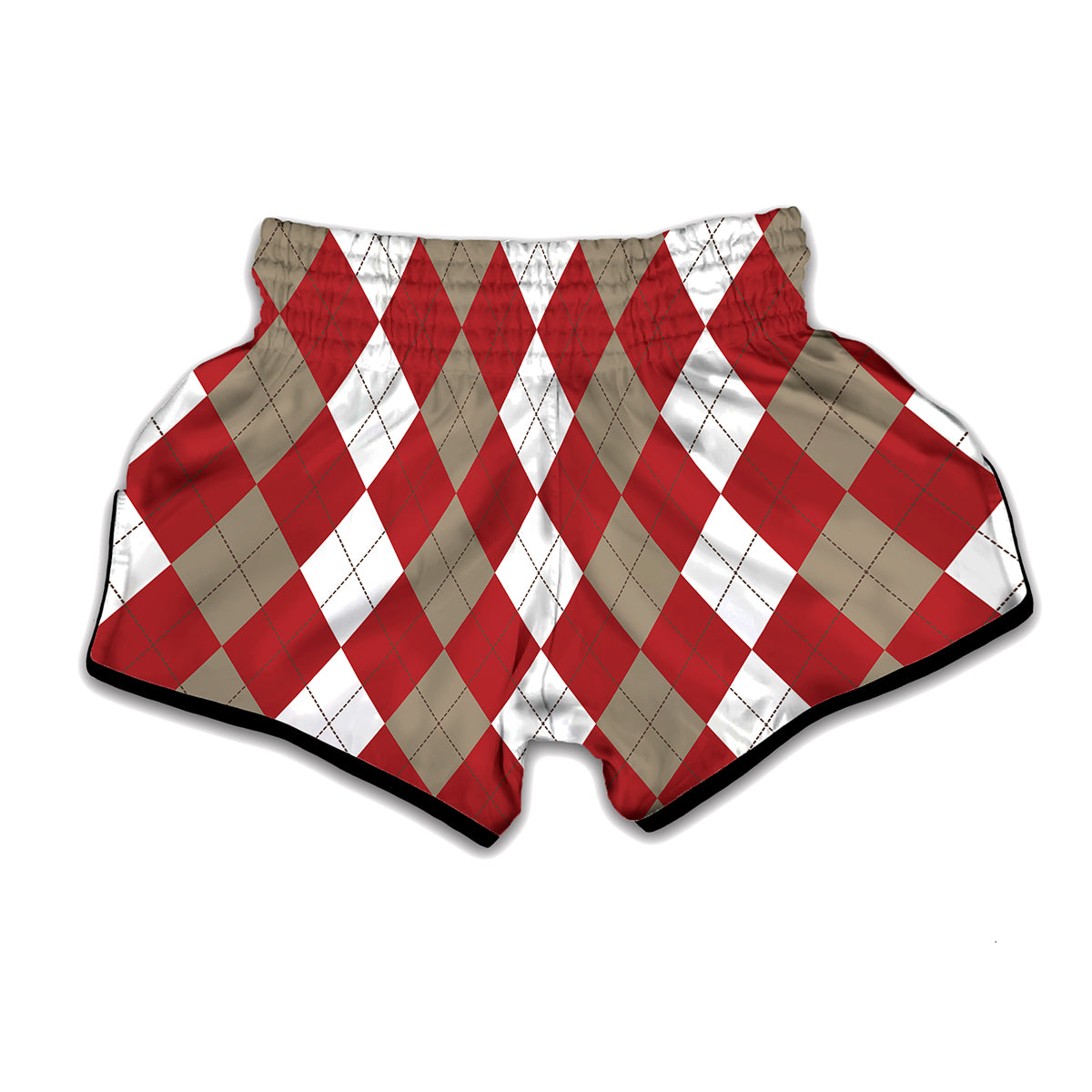 Beige Red And White Argyle Pattern Print Muay Thai Boxing Shorts