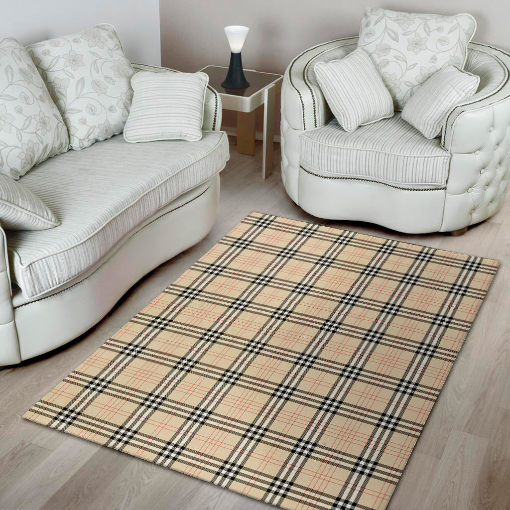 Beige Tartan Pattern Print Area Rug