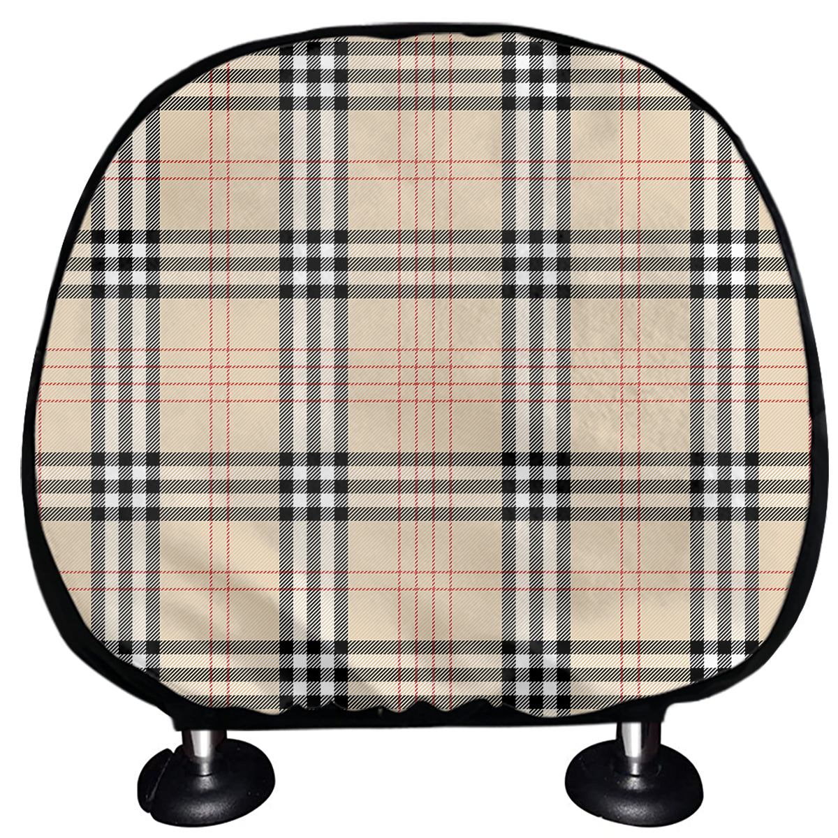 Beige Tartan Pattern Print Car Headrest Covers