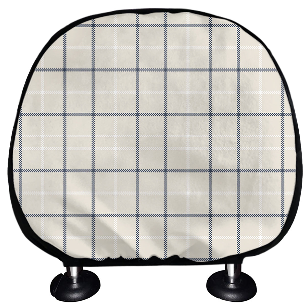 Beige Tattersall Pattern Print Car Headrest Covers