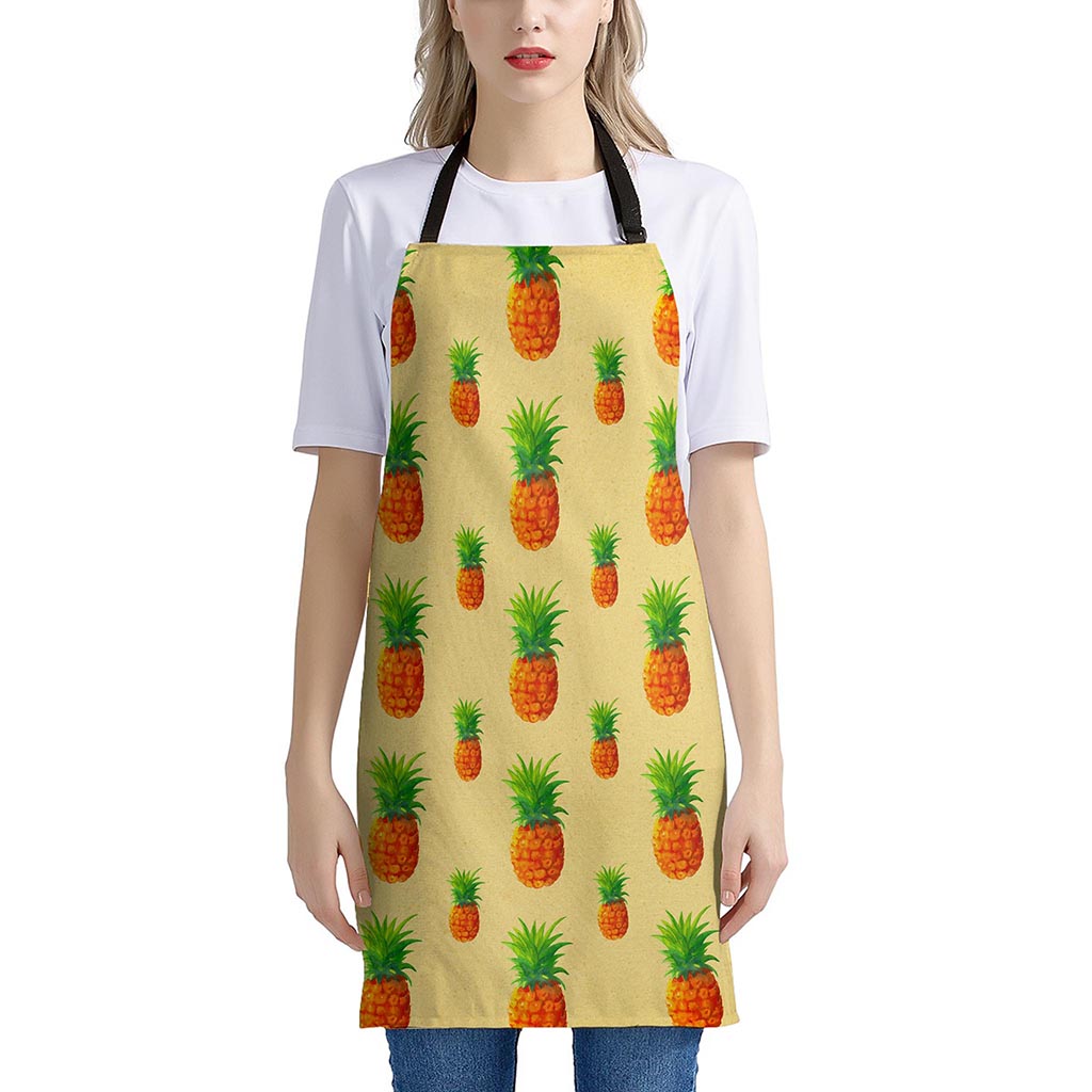 Beige Watercolor Pineapple Pattern Print Apron