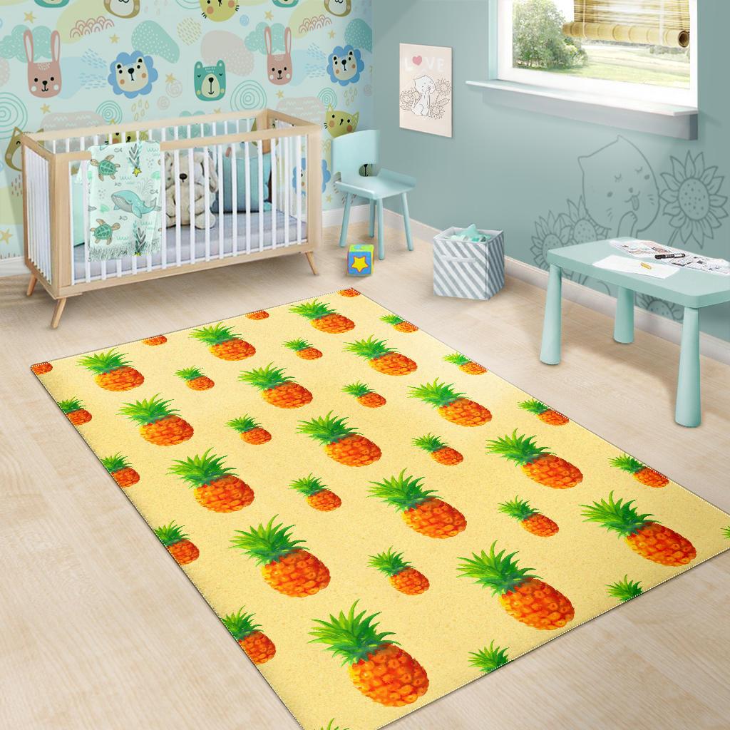 Beige Watercolor Pineapple Pattern Print Area Rug GearFrost