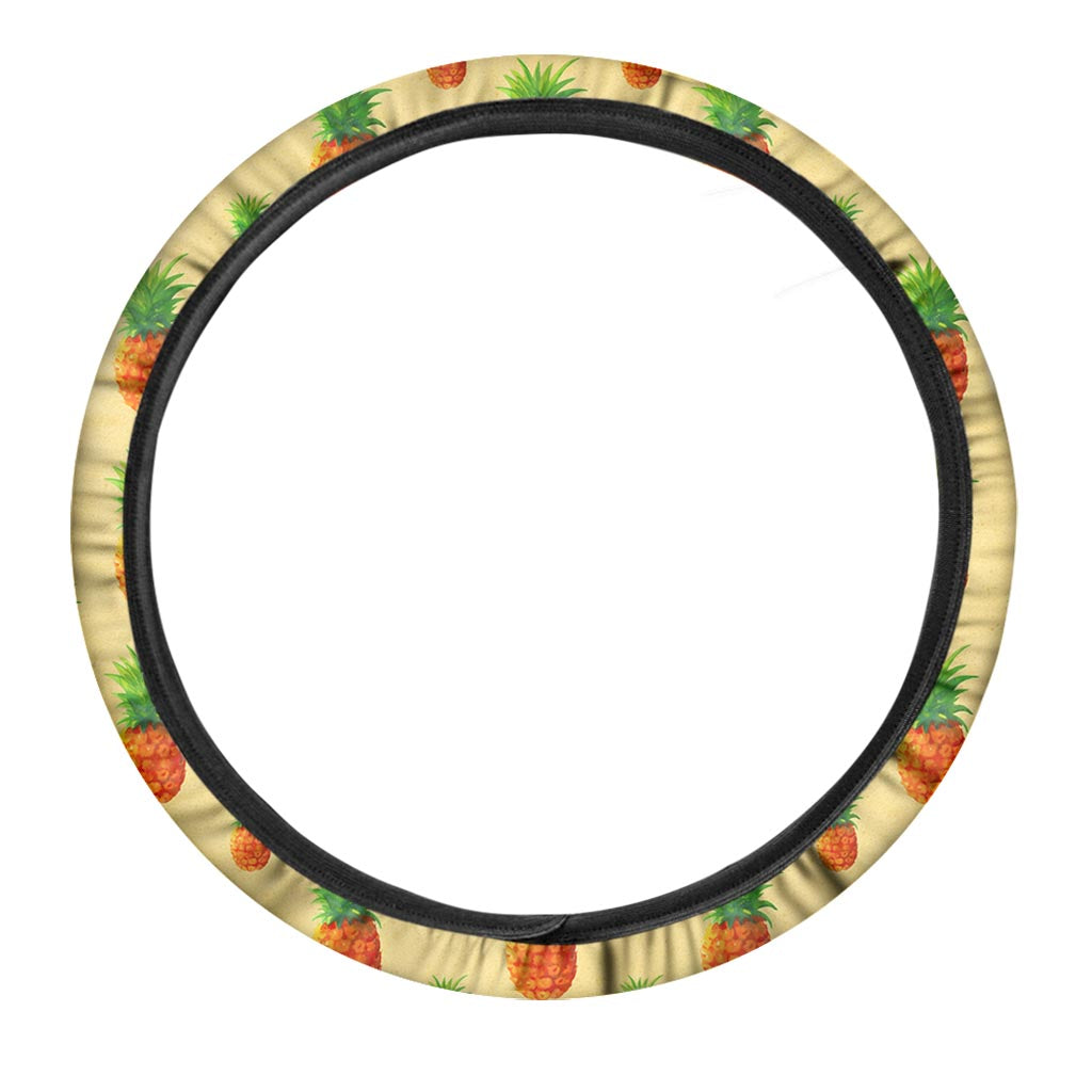 Beige Watercolor Pineapple Pattern Print Car Steering Wheel Cover