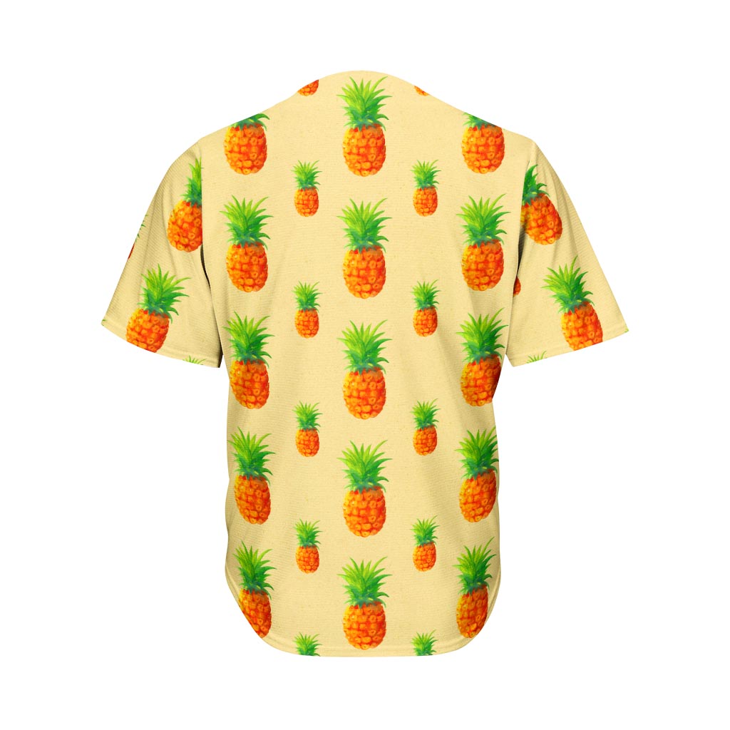Beige Watercolor Pineapple Pattern Print Men's Baseball Jersey