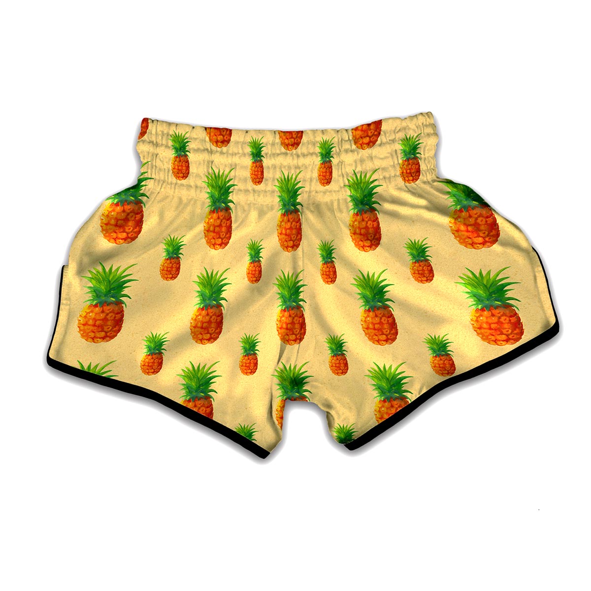 Beige Watercolor Pineapple Pattern Print Muay Thai Boxing Shorts