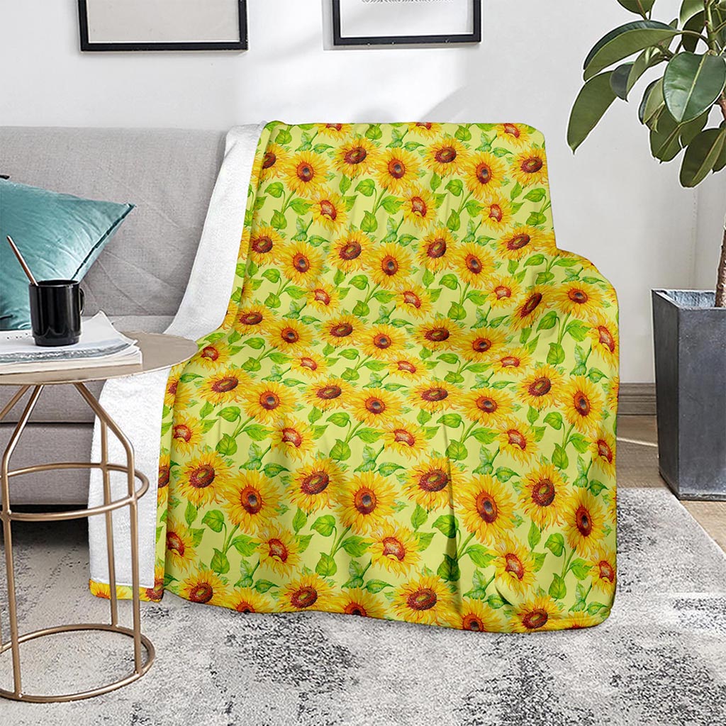 Beige Watercolor Sunflower Pattern Print Blanket