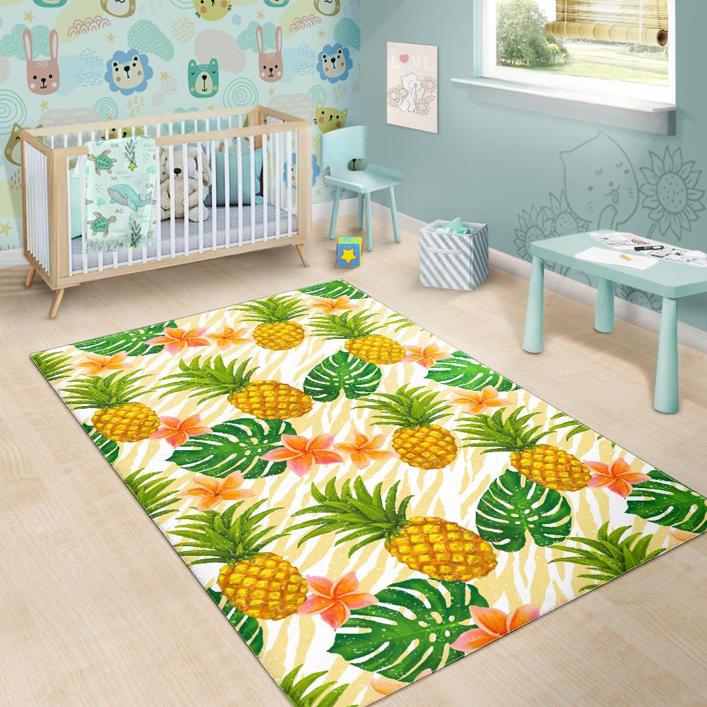 Beige Zebra Pineapple Pattern Print Area Rug GearFrost