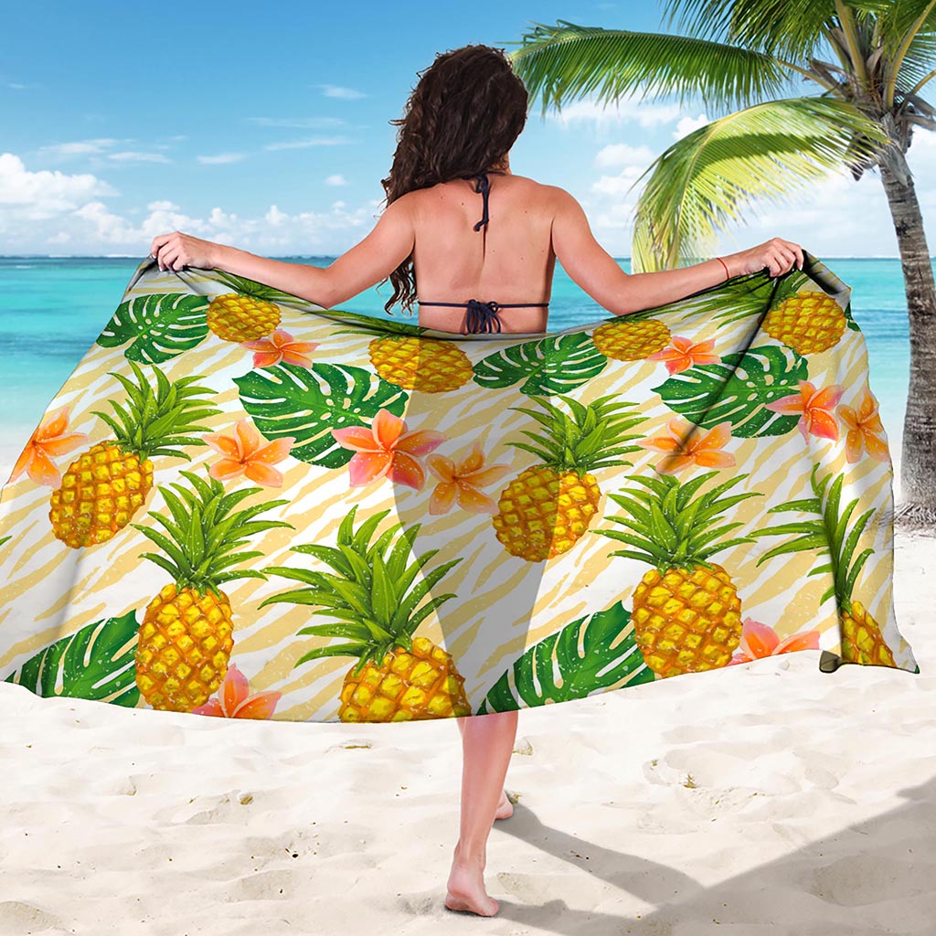 Beige Zebra Pineapple Pattern Print Beach Sarong Wrap