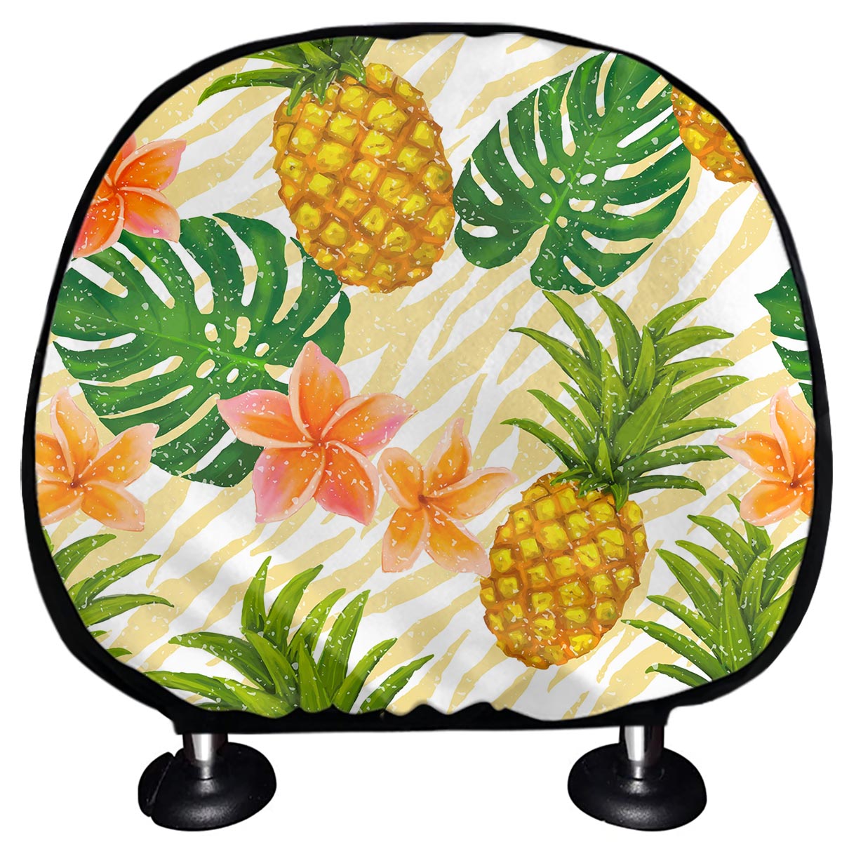 Beige Zebra Pineapple Pattern Print Car Headrest Covers