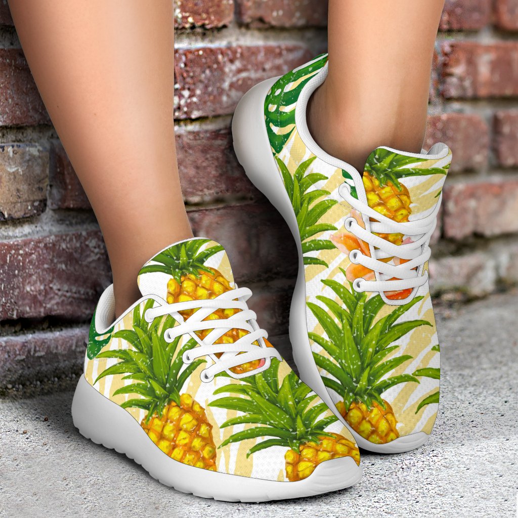Beige Zebra Pineapple Pattern Print Sport Shoes GearFrost