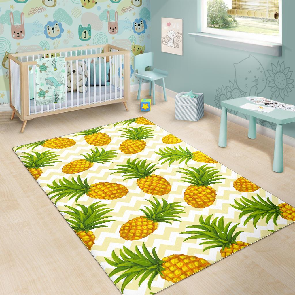 Beige Zig Zag Pineapple Pattern Print Area Rug GearFrost