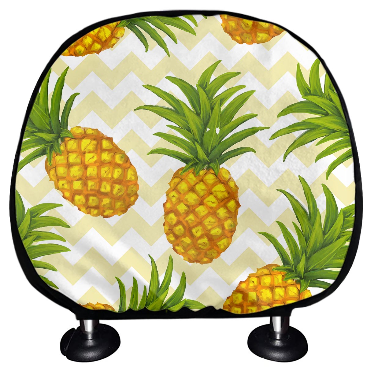 Beige Zig Zag Pineapple Pattern Print Car Headrest Covers