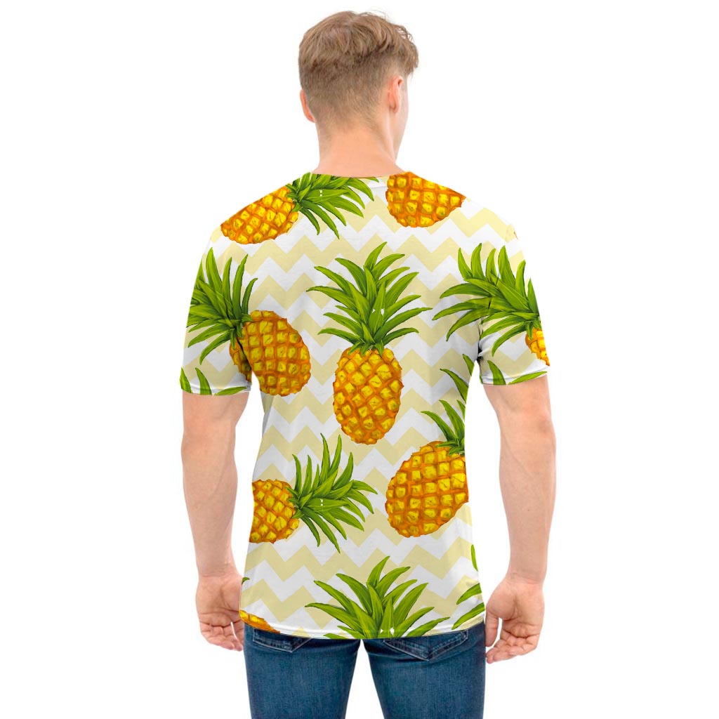 Beige Zig Zag Pineapple Pattern Print Men's T-Shirt