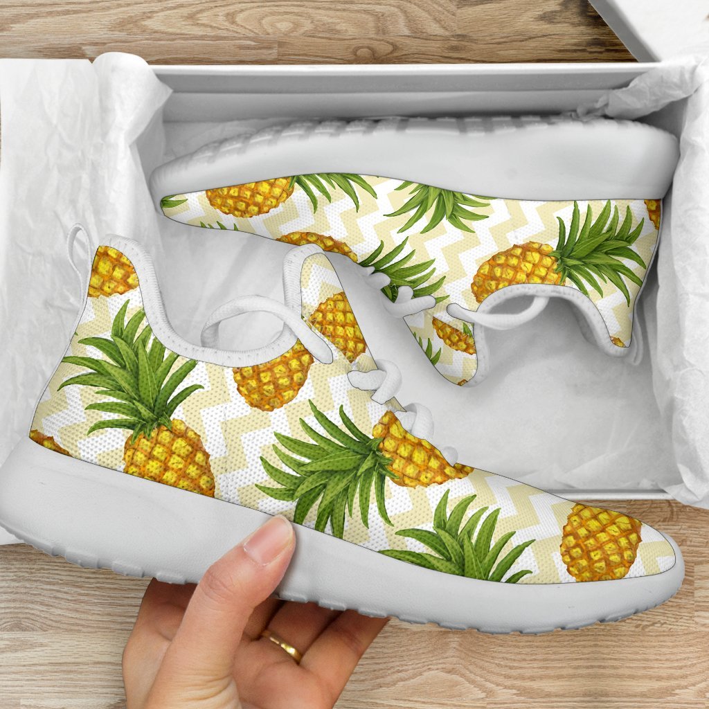 Beige Zig Zag Pineapple Pattern Print Mesh Knit Shoes GearFrost