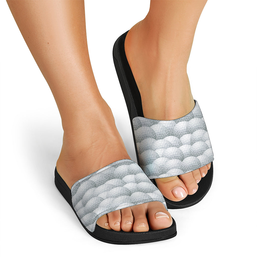 Big Golf Ball Pattern Print Black Slide Sandals