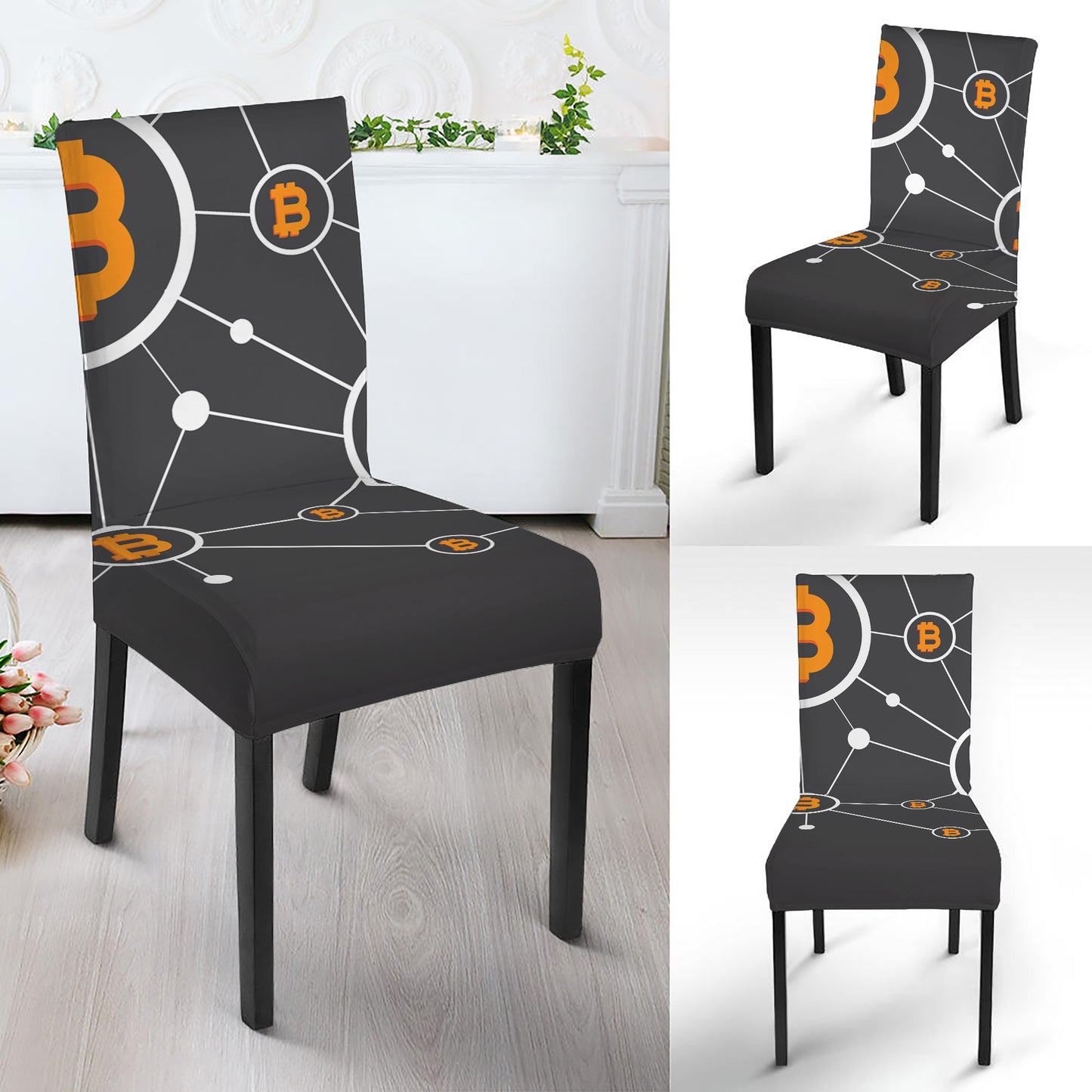 Bitcoin Connection Pattern Print Dining Chair Slipcover