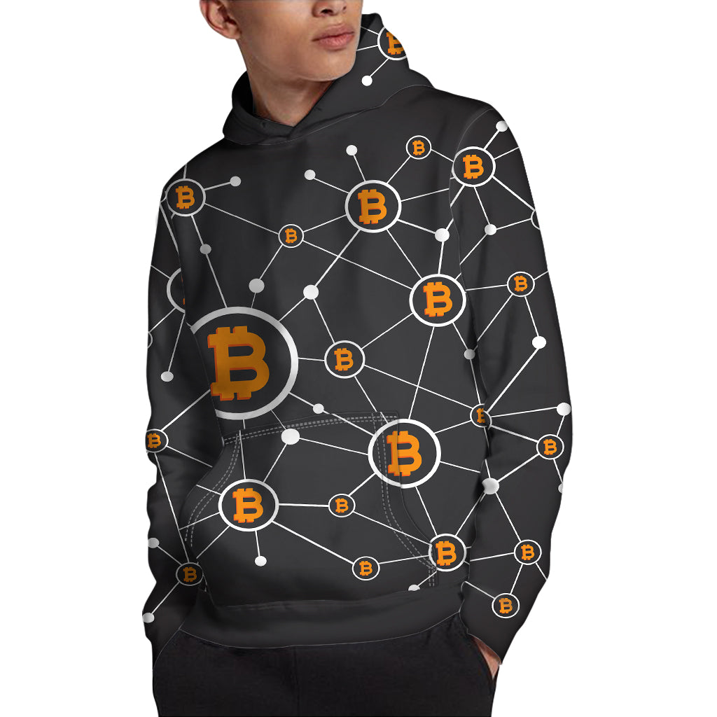 Bitcoin Connection Pattern Print Pullover Hoodie