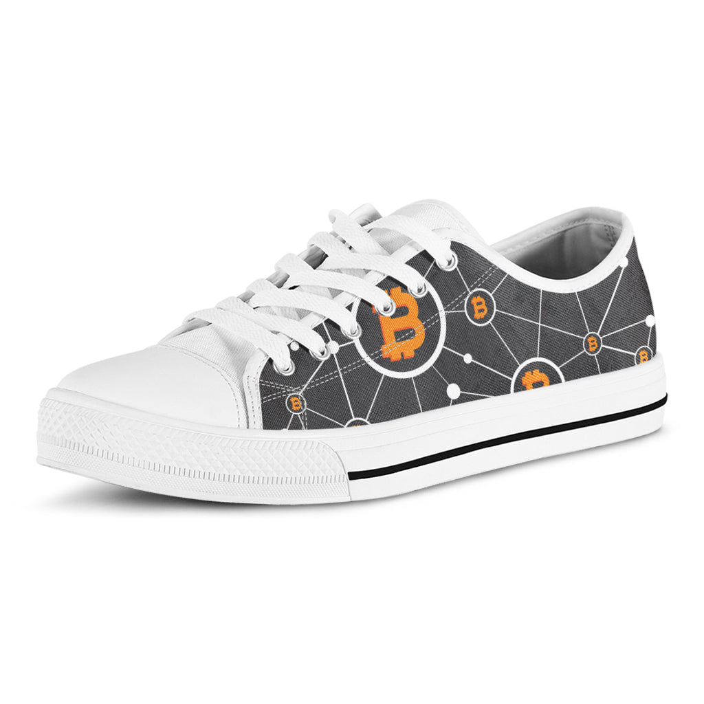 Bitcoin Connection Pattern Print White Low Top Shoes