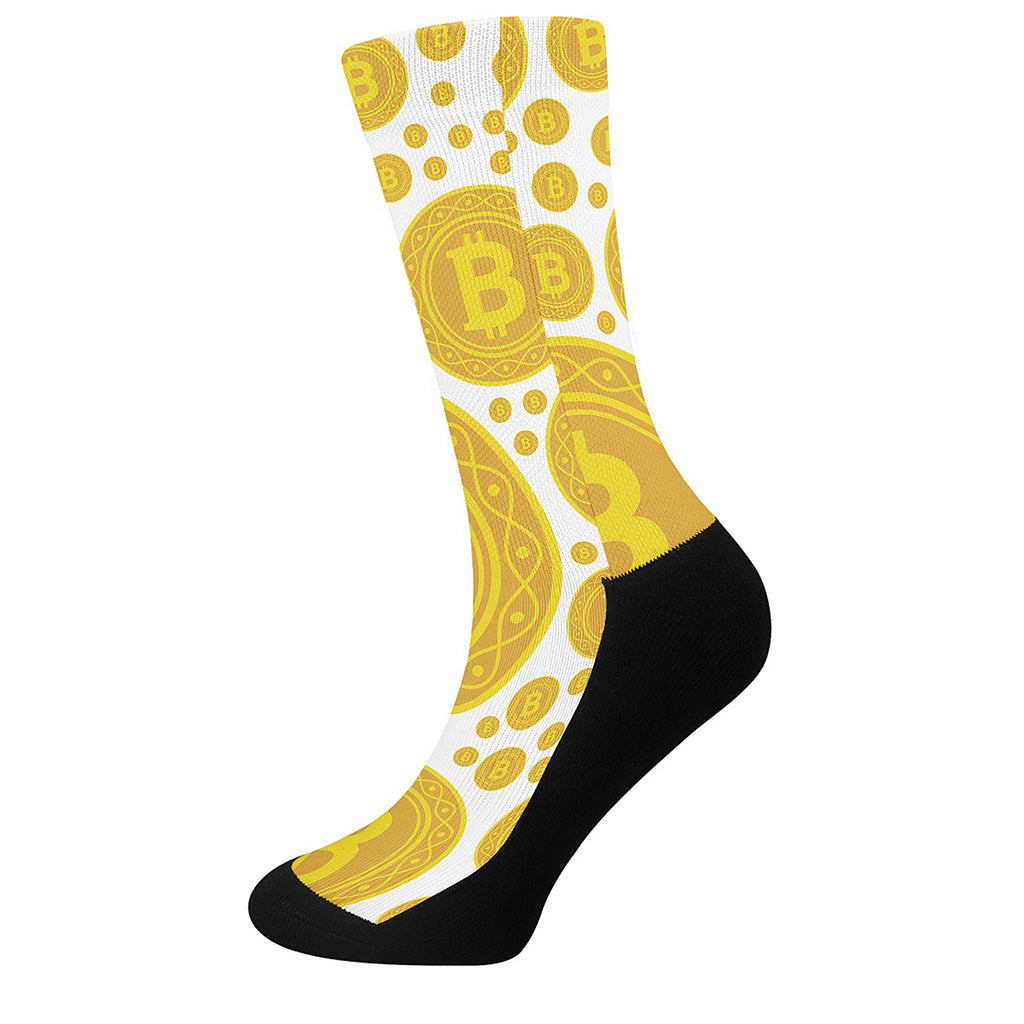 Bitcoin Crypto Pattern Print Crew Socks