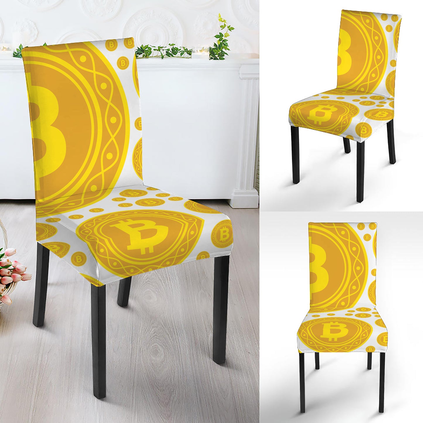 Bitcoin Crypto Pattern Print Dining Chair Slipcover