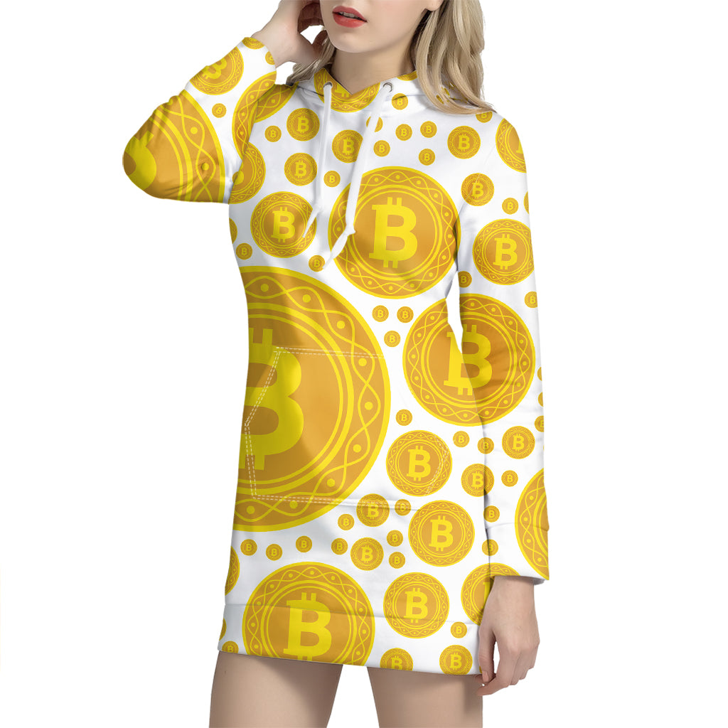 Bitcoin Crypto Pattern Print Hoodie Dress
