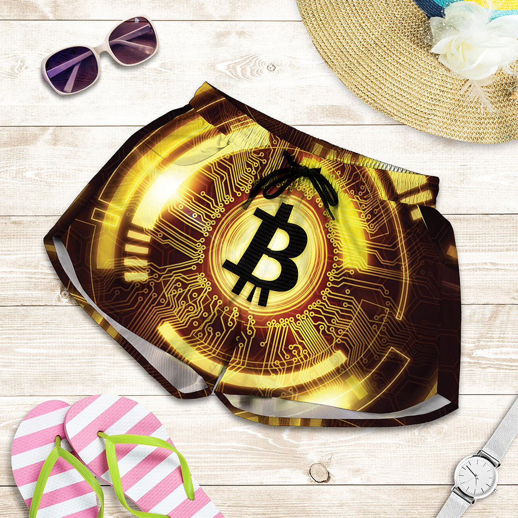 Bitcoin Crypto Symbol Print Women's Shorts