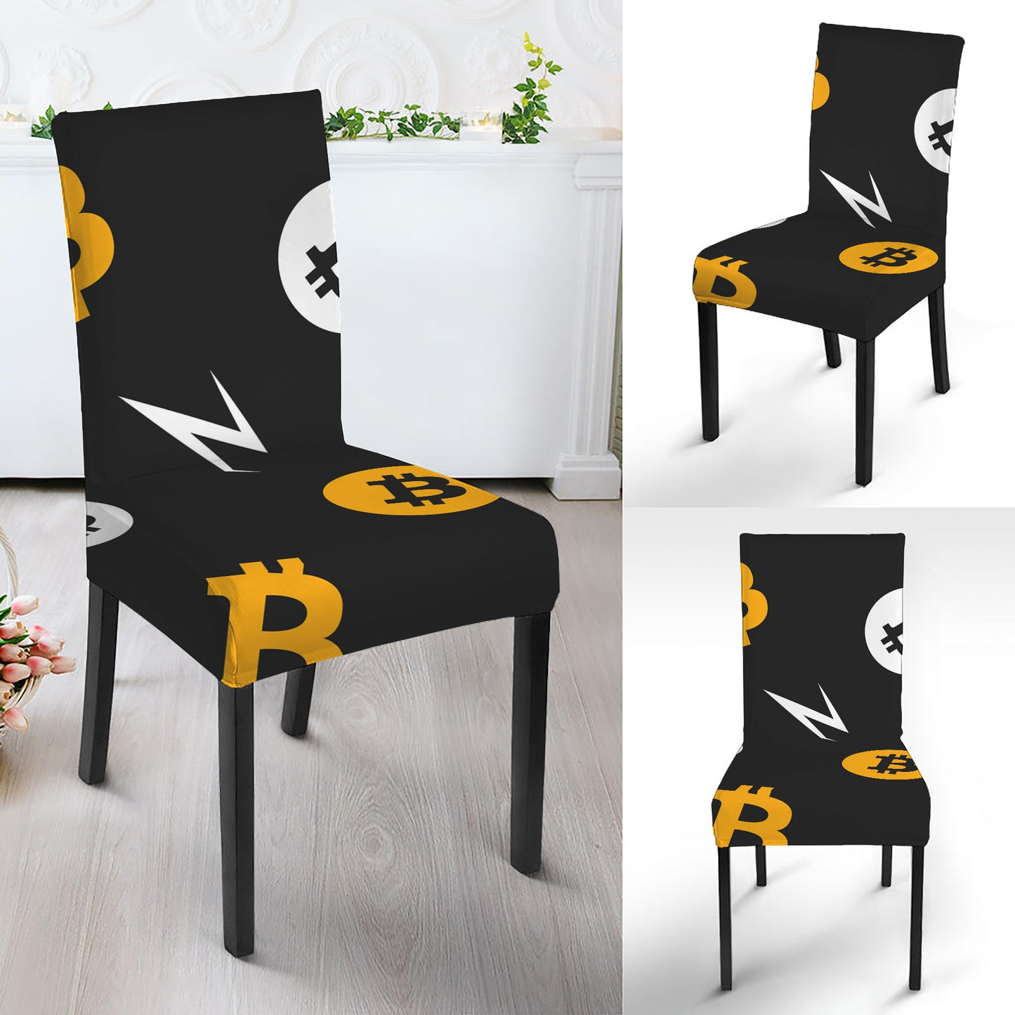 Bitcoin Symbol Pattern Print Dining Chair Slipcover