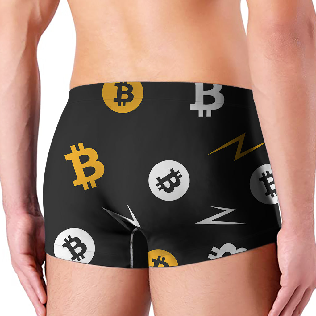 Bitcoin Symbol Pattern Print Men's Boxer Briefs