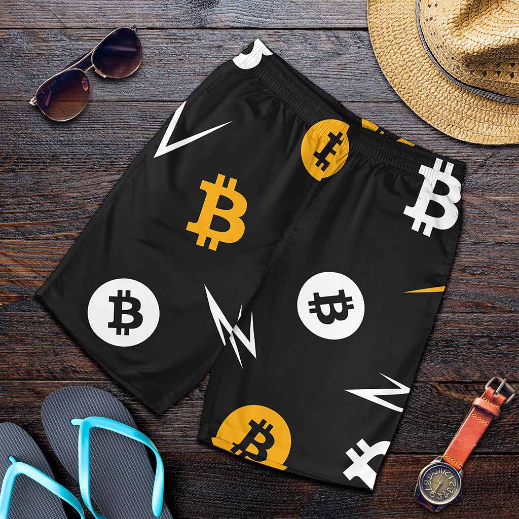 Bitcoin Symbol Pattern Print Men's Shorts