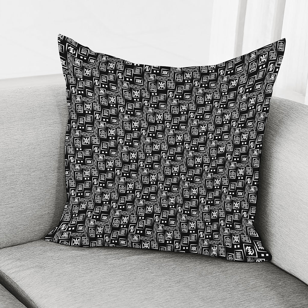 Black Adinkra Symbols Pattern Print Pillow Cover