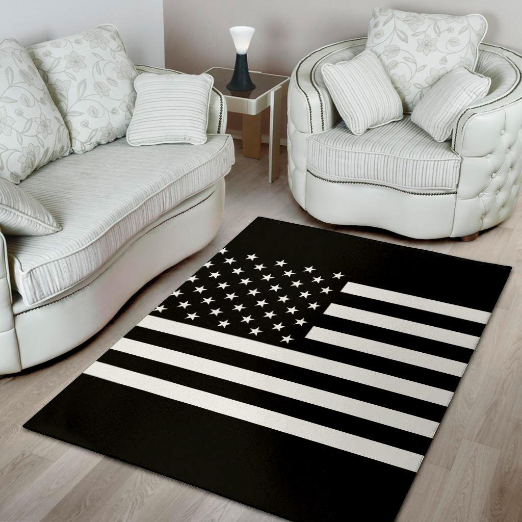 Black American Flag Print Area Rug