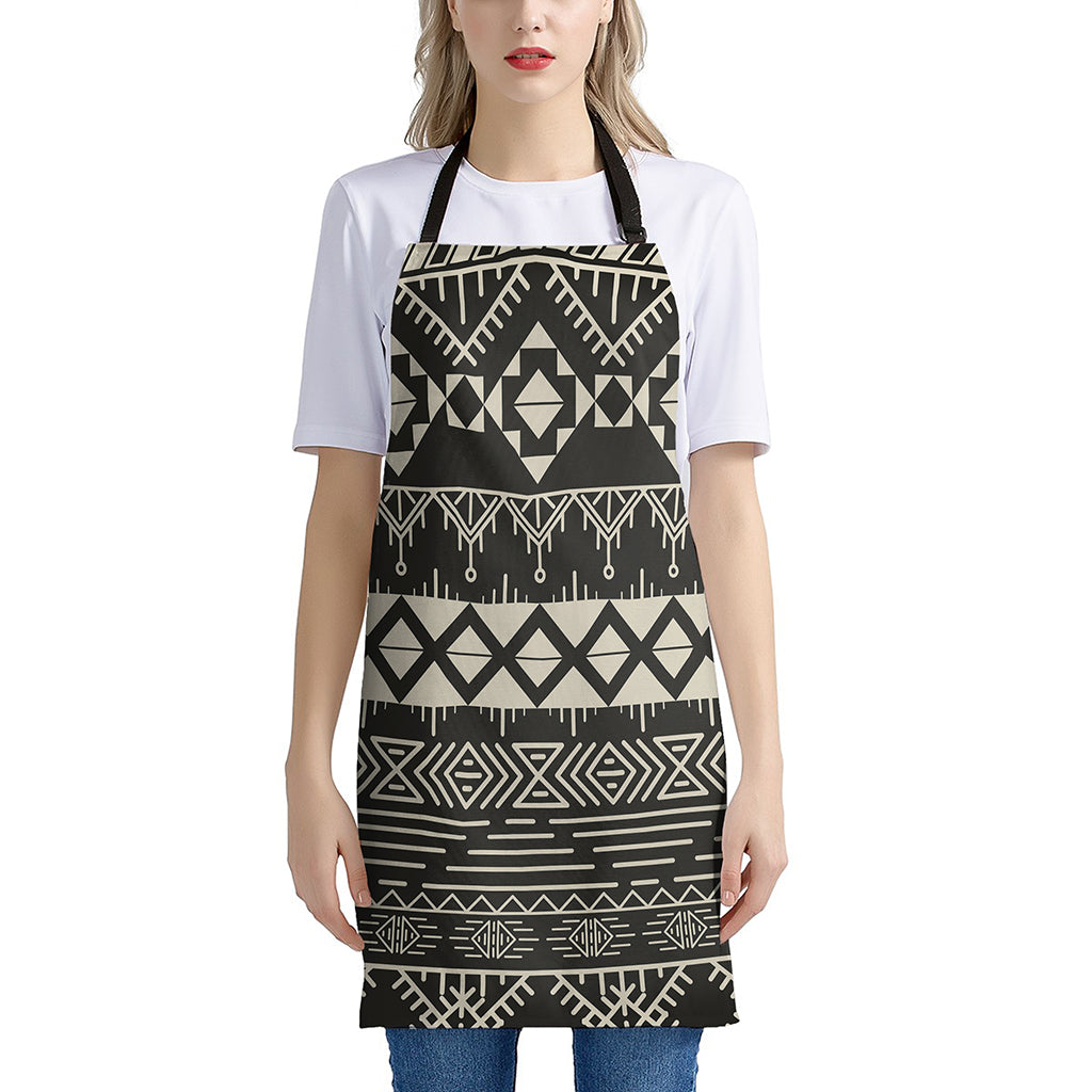 Black And Beige Aztec Pattern Print Apron